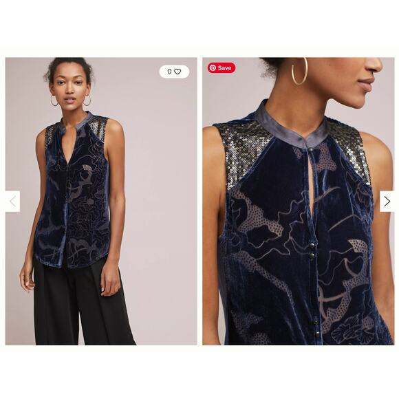 Anthropologie TINY Burnt Velvet  Sequin Ileana Sleeveless Button Up Tank, Size S - Picture 7 of 7